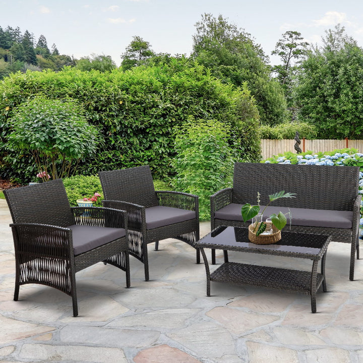 4 Piece Harp Inspired Wicker Outdoor Patio Table & Chair Set - Dark Grey Homecoze