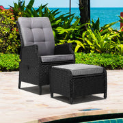 Wicker Outdoor Recliner Chair & Ottoman Set - Black - Homecoze