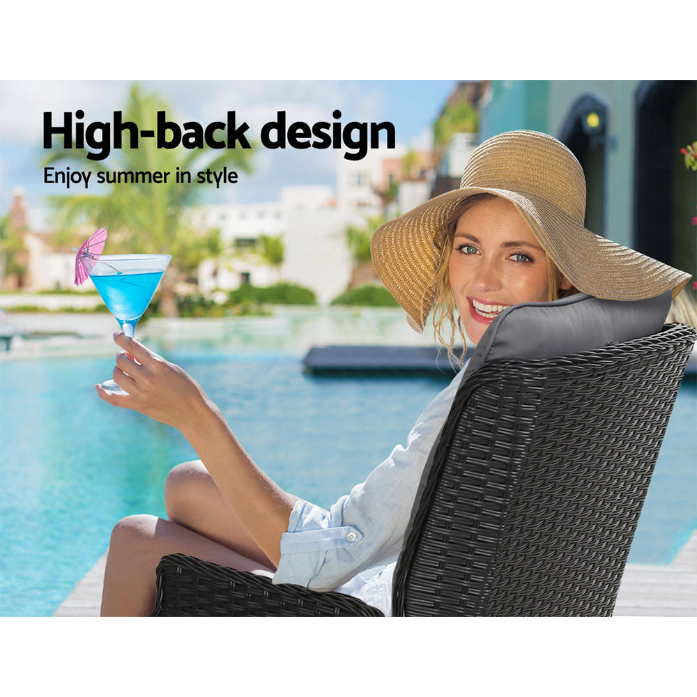 Wicker Outdoor Recliner Chair & Ottoman Set - Black - Homecoze