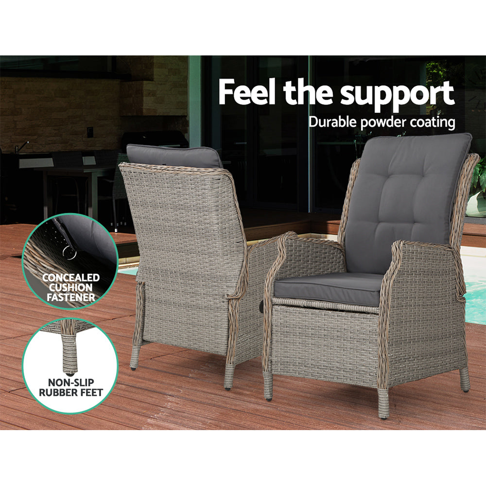 Wicker Outdoor Recliner Chair & Ottoman Set - Grey - Homecoze