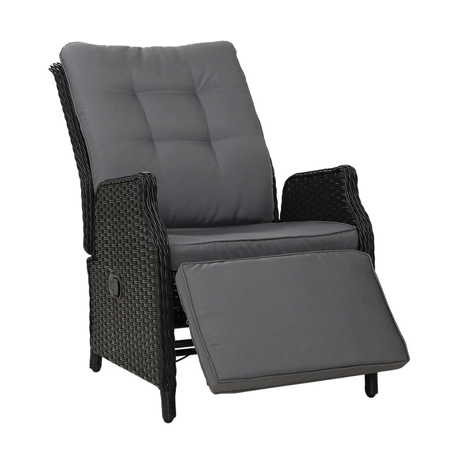 Wicker Reclining Sun Lounge Sofa Chair - Black & Grey Homecoze