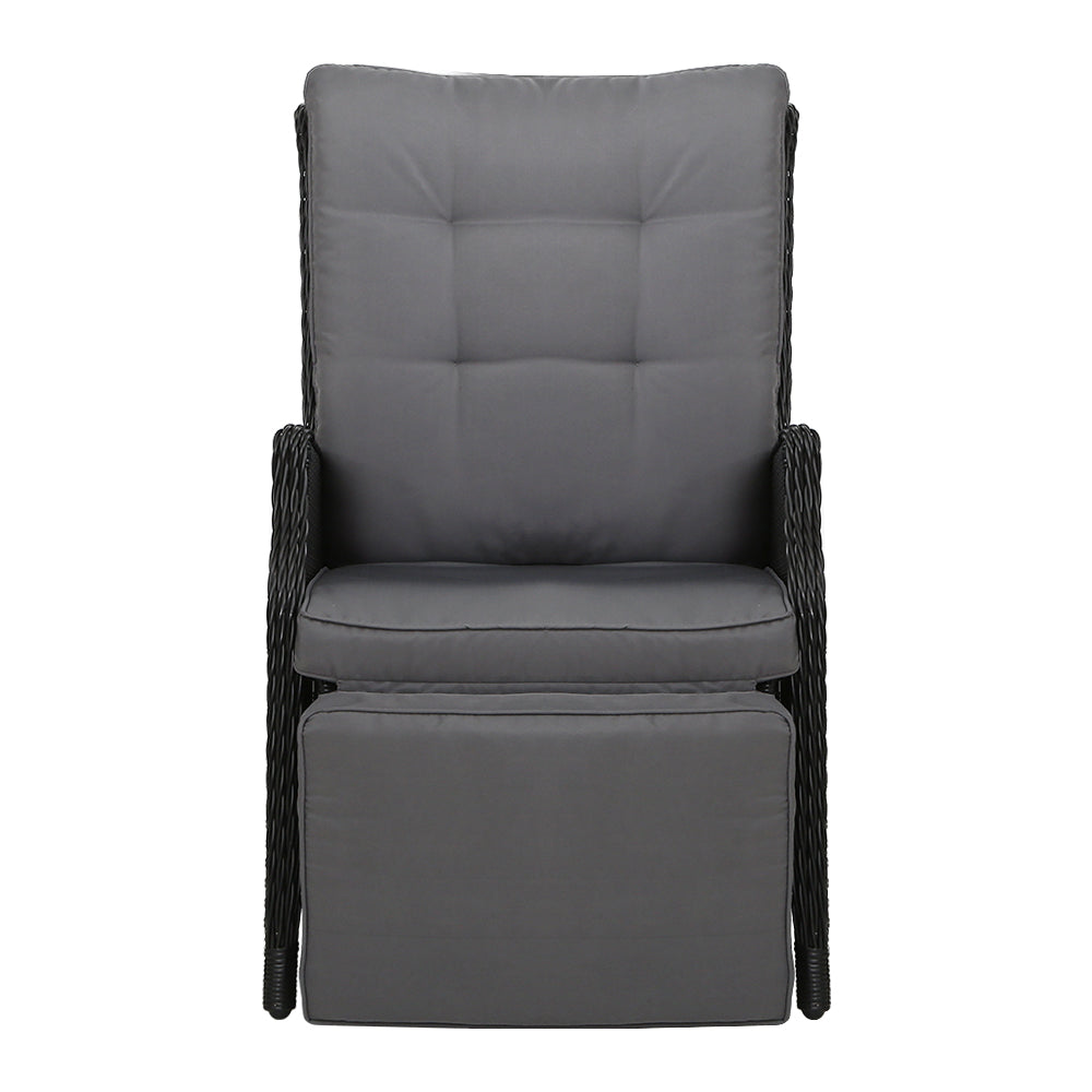 Wicker Reclining Sun Lounge Sofa Chair - Black & Grey Homecoze