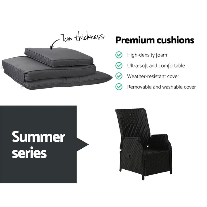 Wicker Reclining Sun Lounge Sofa Chair - Black & Grey Homecoze