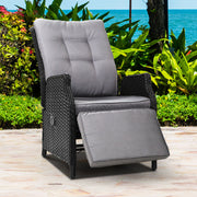 Wicker Outdoor Recliner Chair - Black - Homecoze
