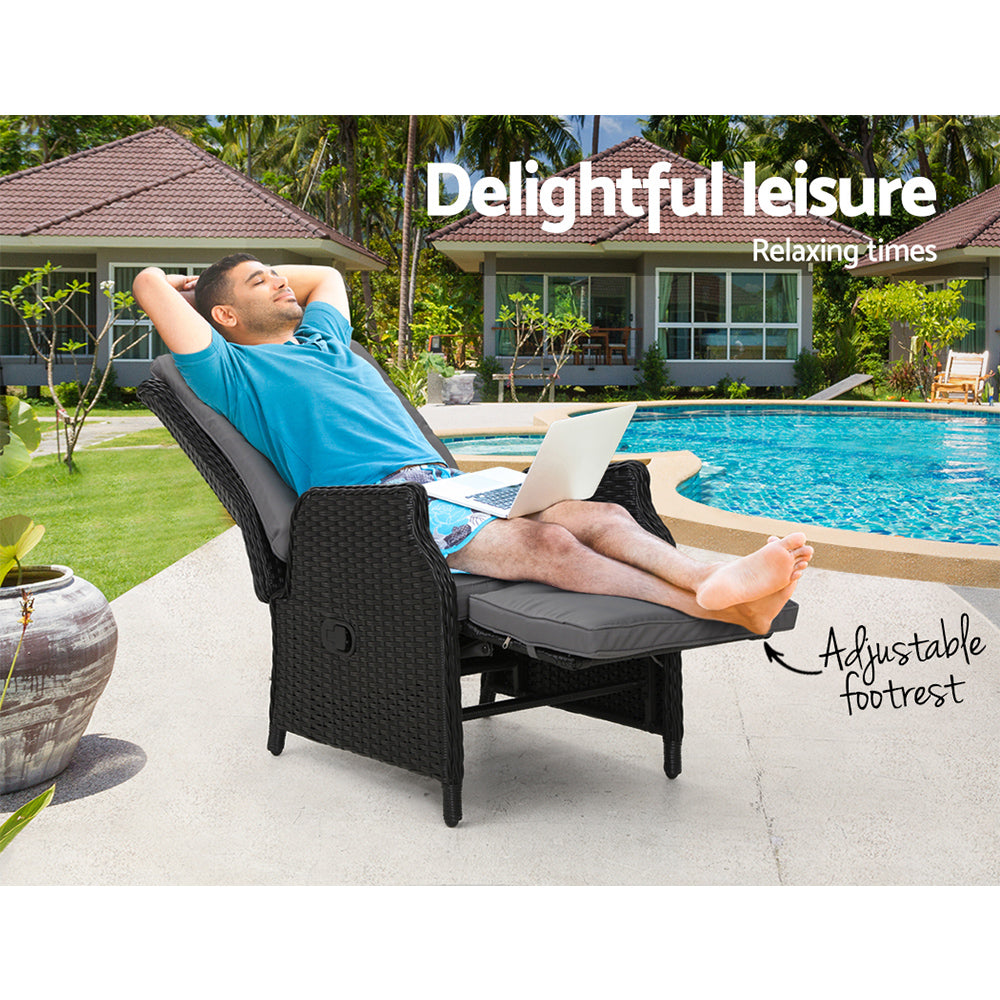Wicker Outdoor Recliner Chair - Black - Homecoze