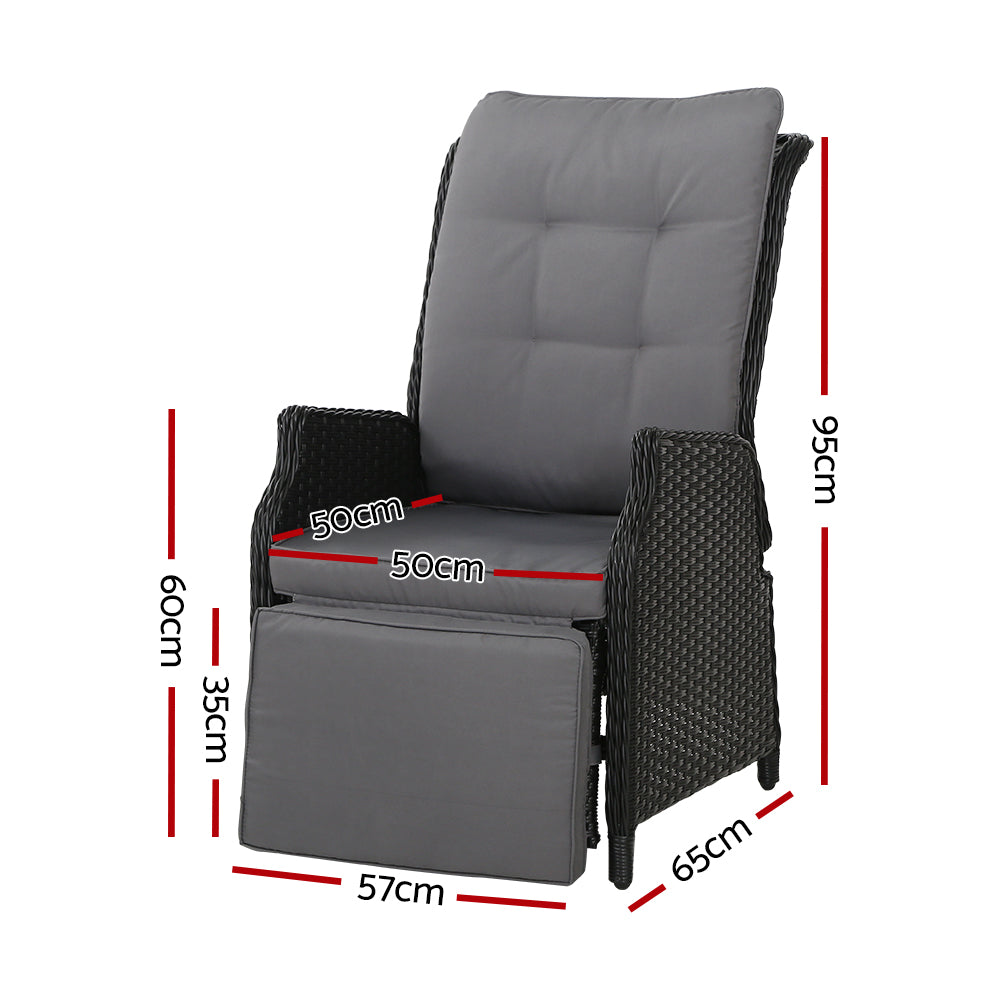 Set of 2 Wicker Outdoor Recliner Chairs - Black - Homecoze