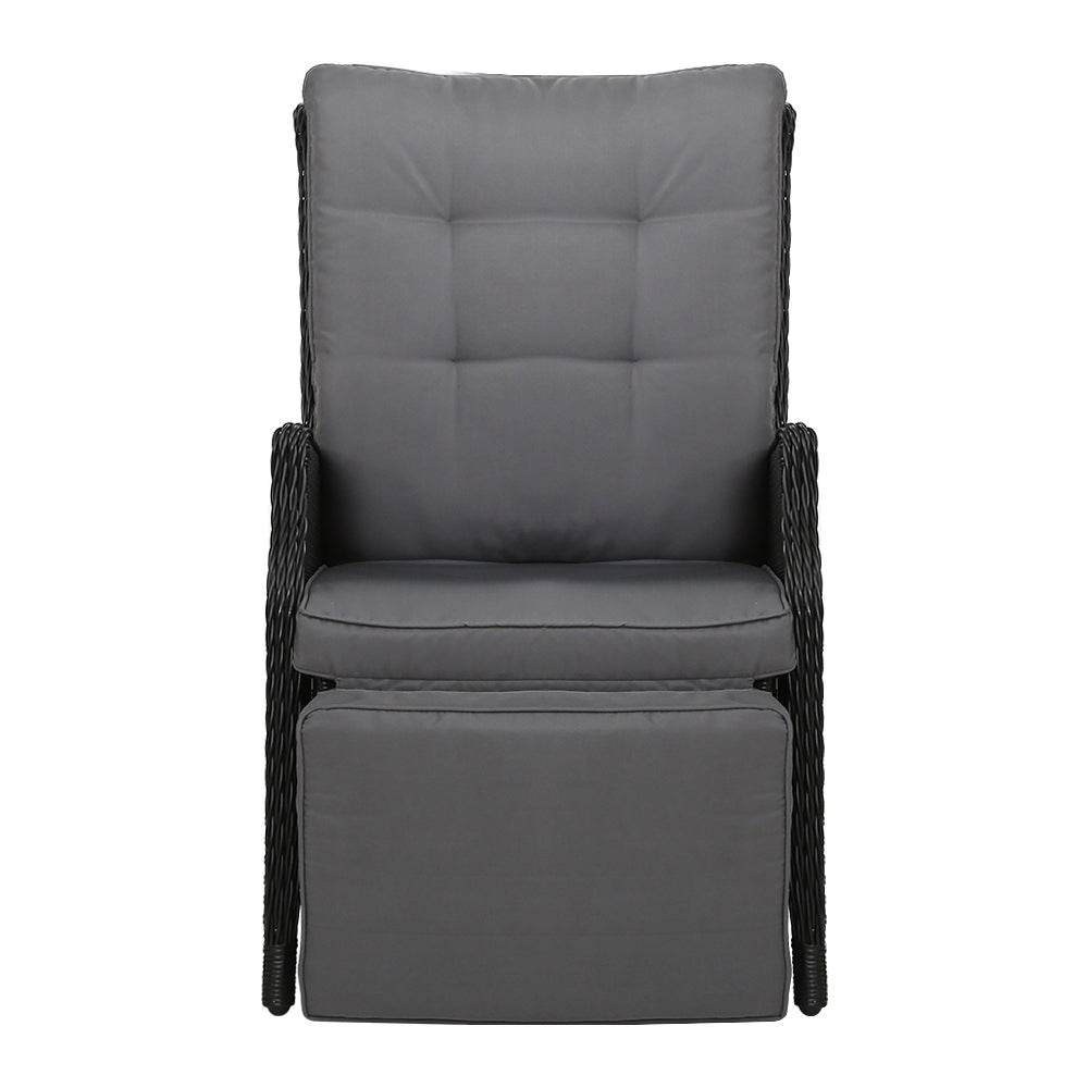 Set of 2 Wicker Outdoor Recliner Chairs - Black - Homecoze