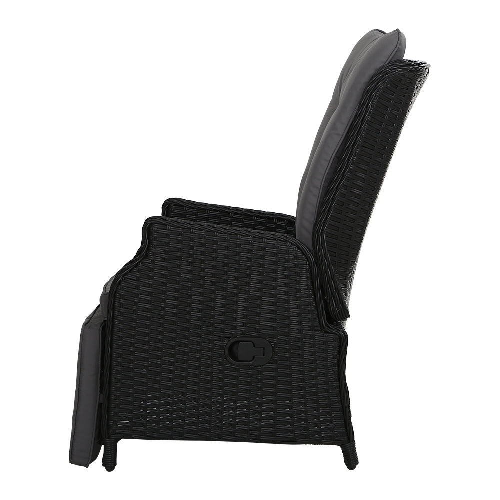 Set of 2 Wicker Outdoor Recliner Chairs - Black - Homecoze