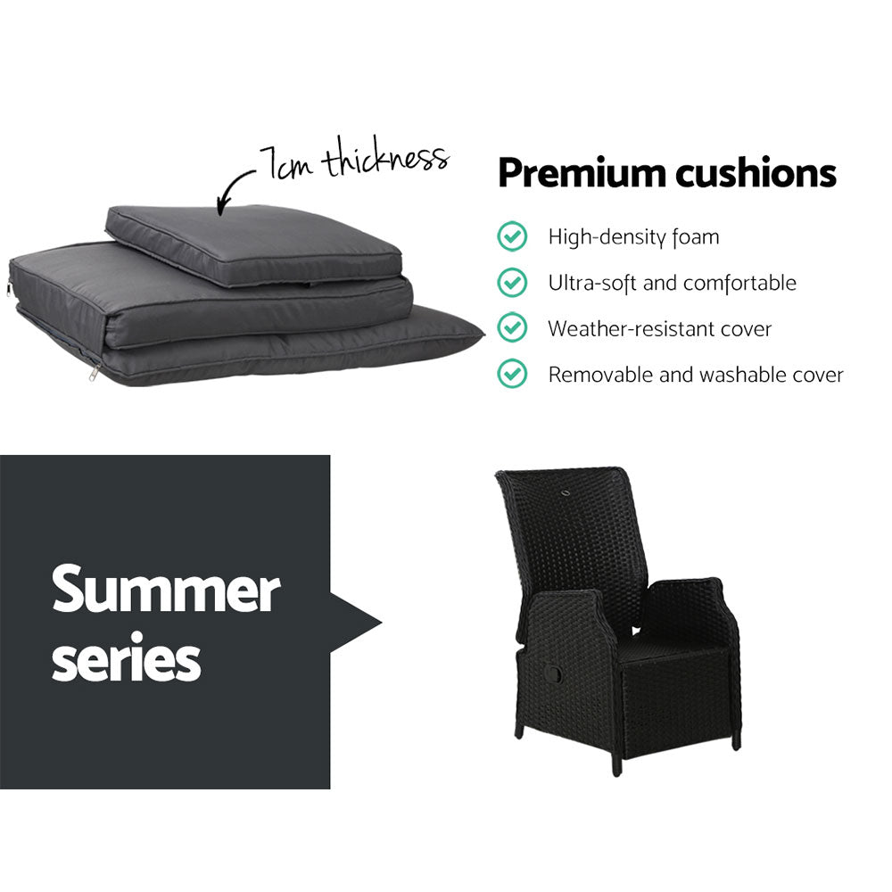Set of 2 Wicker Outdoor Recliner Chairs - Black - Homecoze