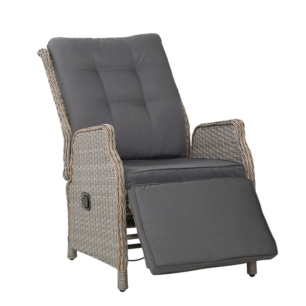 Wicker Reclining Sun Lounge Sofa Chair - Grey & Grey Homecoze