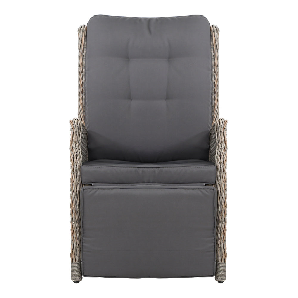 Wicker Reclining Sun Lounge Sofa Chair - Grey & Grey Homecoze