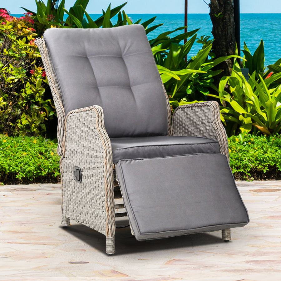 Wicker Reclining Sun Lounge Sofa Chair - Grey & Grey Homecoze