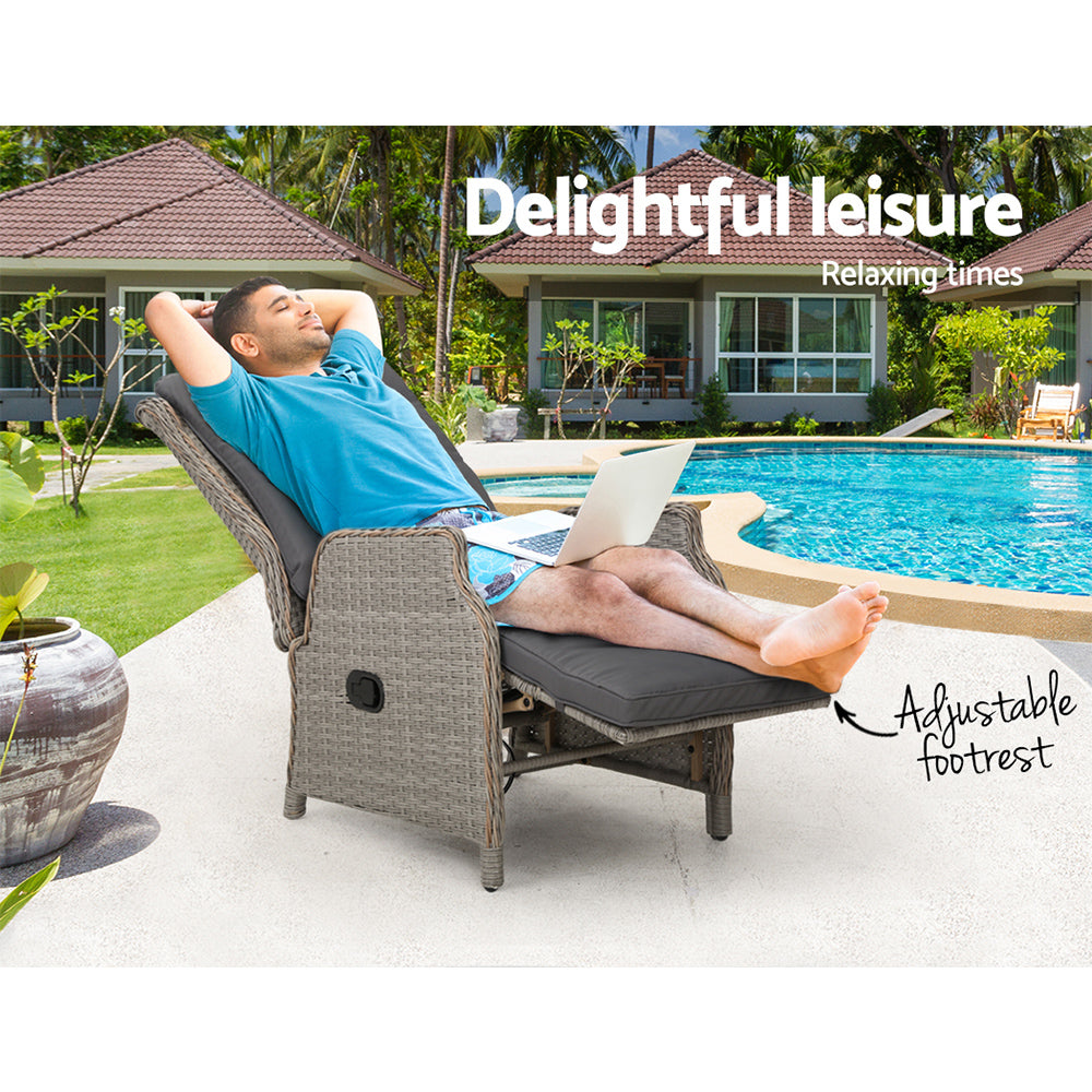Wicker Outdoor Recliner Chair - Grey - Homecoze