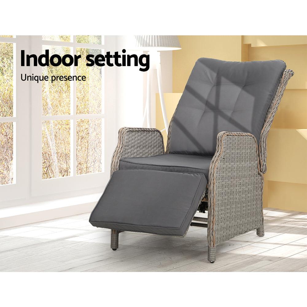 Wicker Reclining Sun Lounge Sofa Chair - Grey & Grey Homecoze