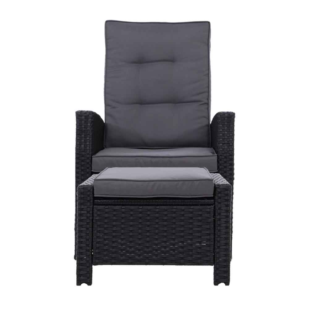 Modern Outdoor Recliner Chair & Ottoman Set - Black - Homecoze