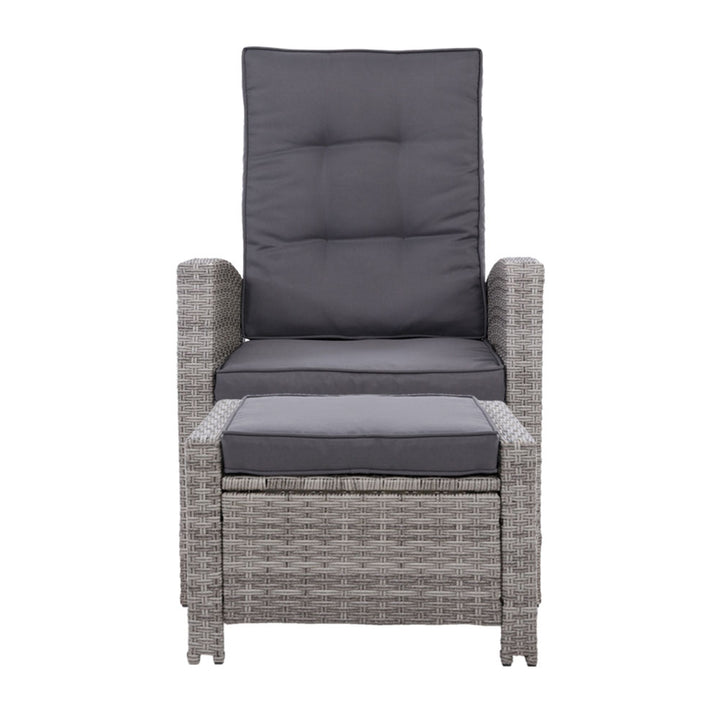 Wicker Reclining Sun Lounge Sofa Chair & Ottoman Set - Grey & Grey Homecoze