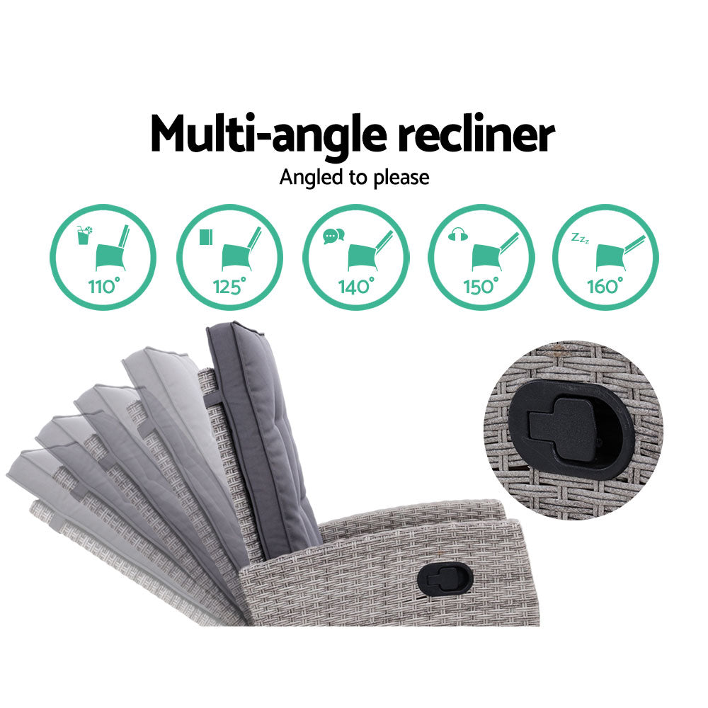 Modern Outdoor Recliner Chair & Ottoman Set - Grey - Homecoze