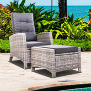 Modern Outdoor Recliner Chair & Ottoman Set - Grey - Homecoze