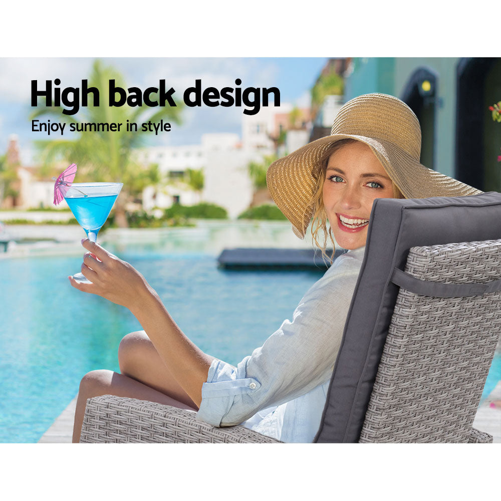 Set of 2 Modern Outdoor Recliner Chairs & Ottoman Set - Grey - Homecoze