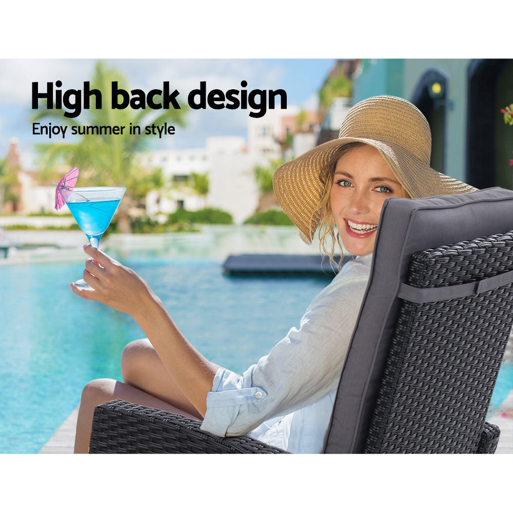 3PC Modern Outdoor Recliner Chair & Ottoman Set - Black - Homecoze