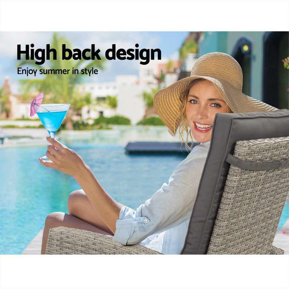 3PC Modern Outdoor Recliner Chair & Ottoman Set - Grey - Homecoze