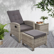 3PC Modern Outdoor Recliner Chair & Ottoman Set - Grey - Homecoze