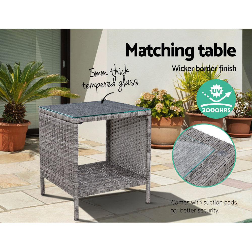 3PC Modern Outdoor Recliner Chair & Ottoman Set - Grey - Homecoze