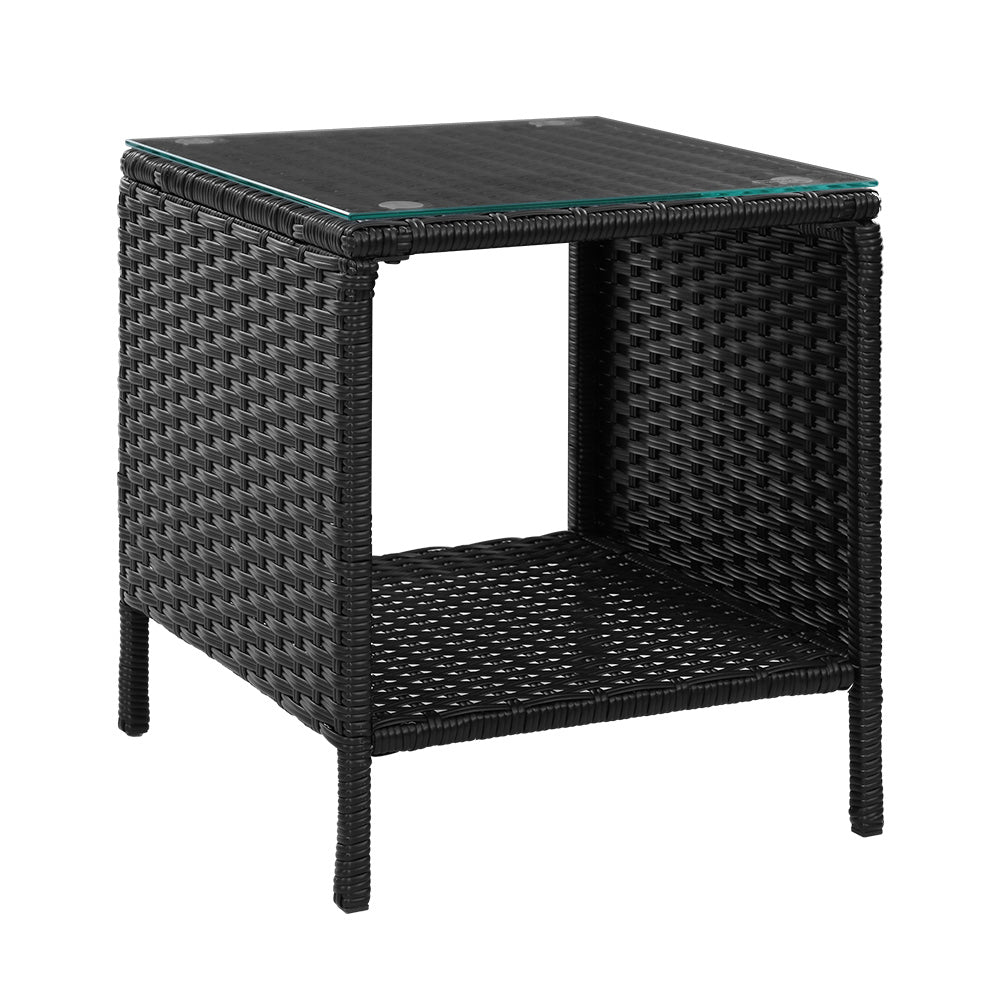 Wicker Indoor/Outdoor Side Coffee Table Shelf Patio Garden Furniture - Black Homecoze