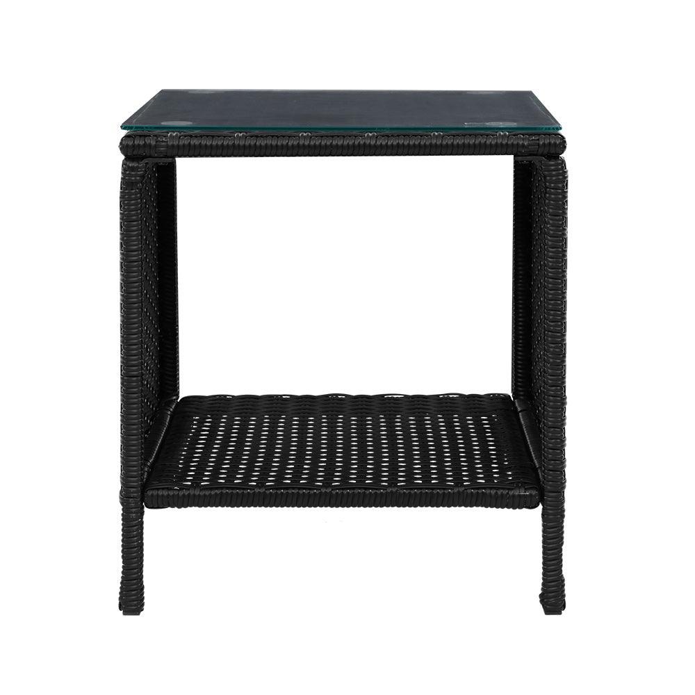 Wicker Indoor/Outdoor Side Coffee Table Shelf Patio Garden Furniture - Black Homecoze