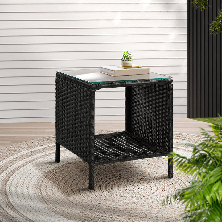 Wicker Indoor/Outdoor Side Coffee Table Shelf Patio Garden Furniture - Black Homecoze