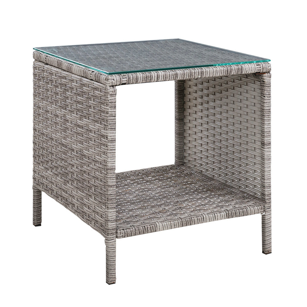 Wicker Indoor/Outdoor Side Coffee Table Shelf Patio Garden Furniture - Grey Homecoze