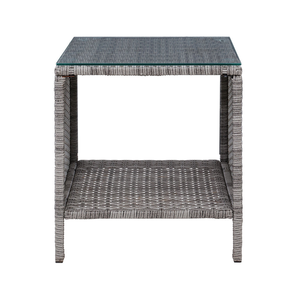 Wicker Indoor/Outdoor Side Coffee Table Shelf Patio Garden Furniture - Grey Homecoze