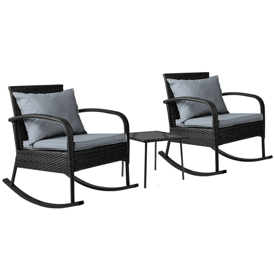 3 Piece Outdoor Chair Rocking Set - Black Homecoze