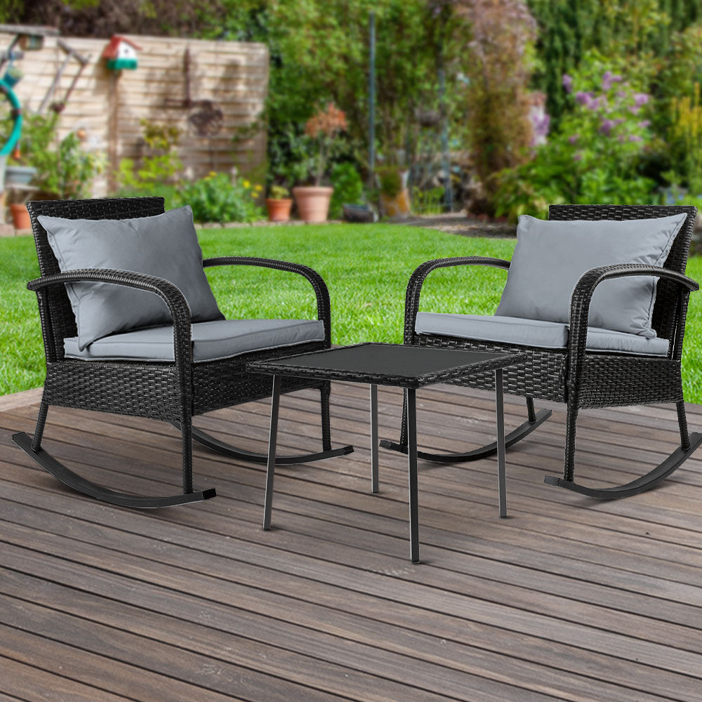 3 Piece Outdoor Chair Rocking Set - Black Homecoze