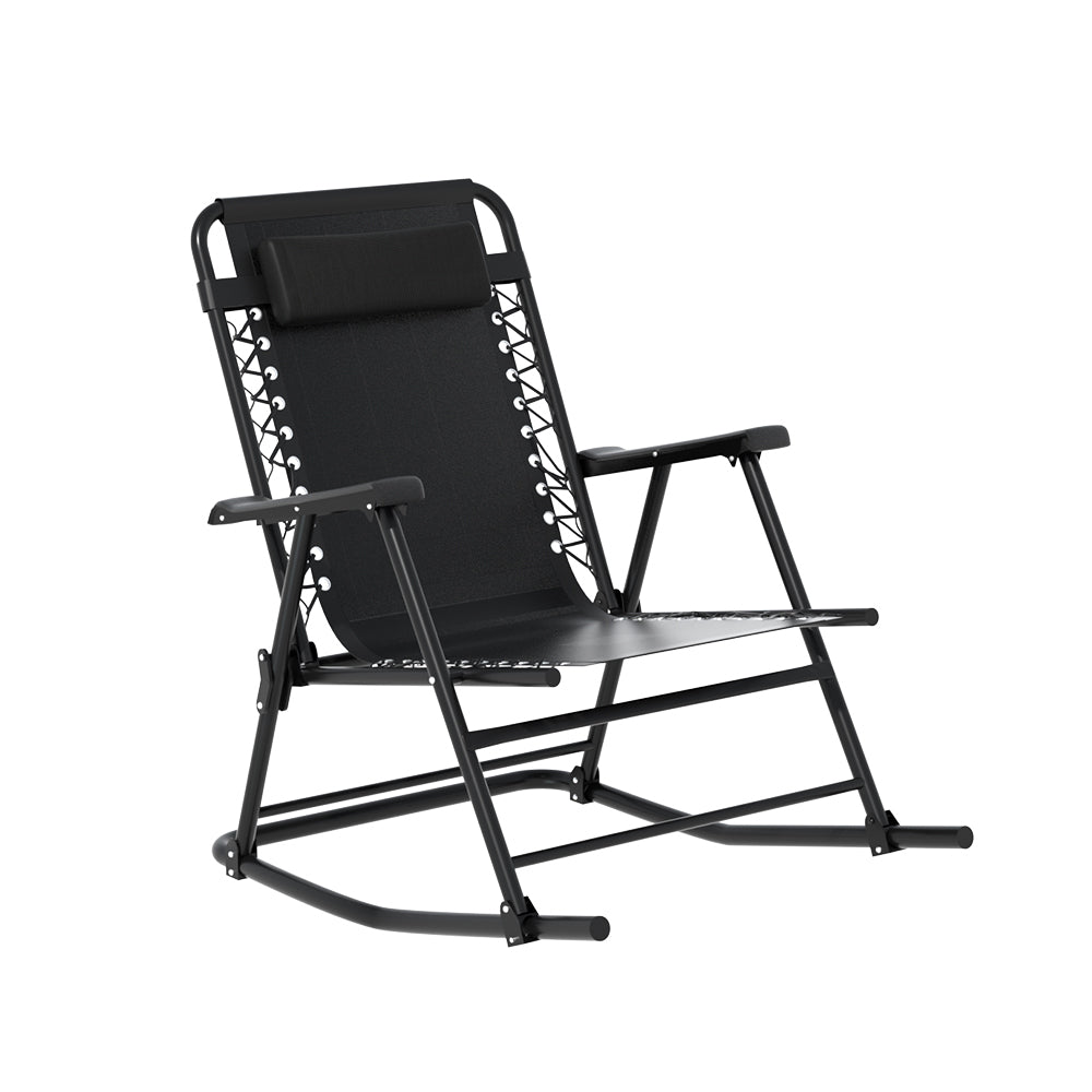 Outdoor Camping Rocking Chair Portable Folding Garden Chair - Black Homecoze