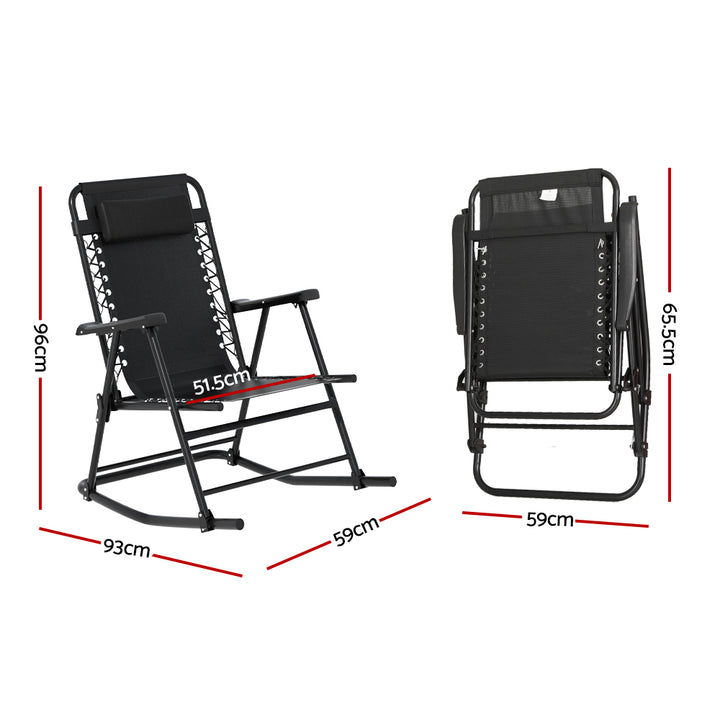 Outdoor Camping Rocking Chair Portable Folding Garden Chair - Black Homecoze