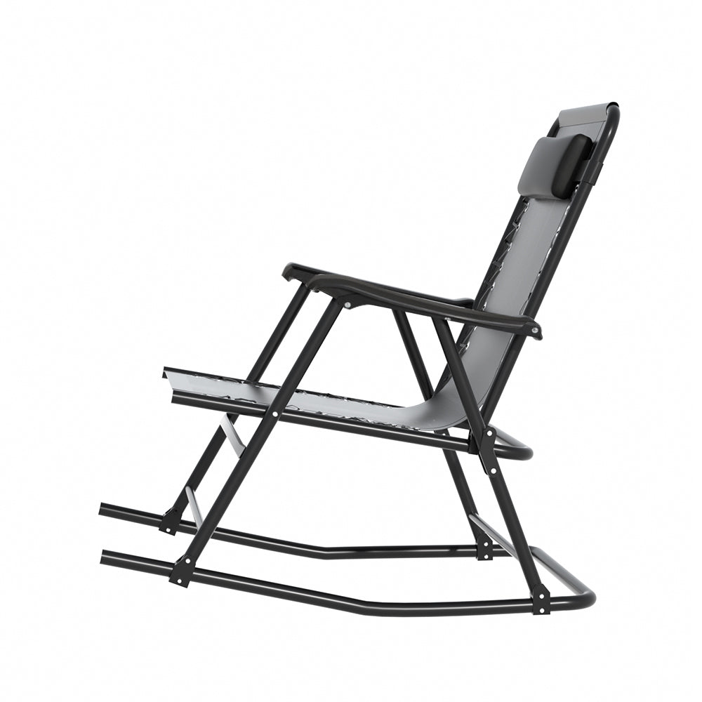 Outdoor Camping Rocking Chair Portable Folding Garden Chair - Black Homecoze