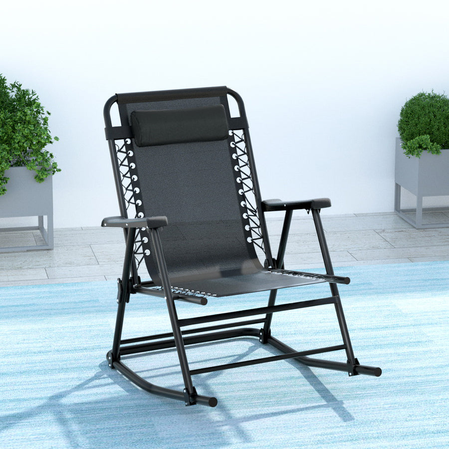 Outdoor Camping Rocking Chair Portable Folding Garden Chair - Black Homecoze
