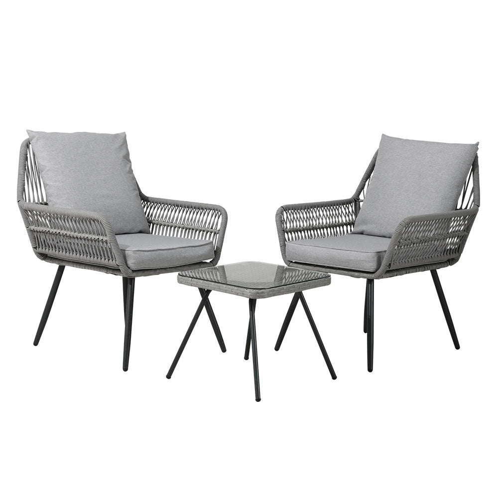 3 Piece Wicker Outdoor Furniture Bistro Setting - Grey Homecoze