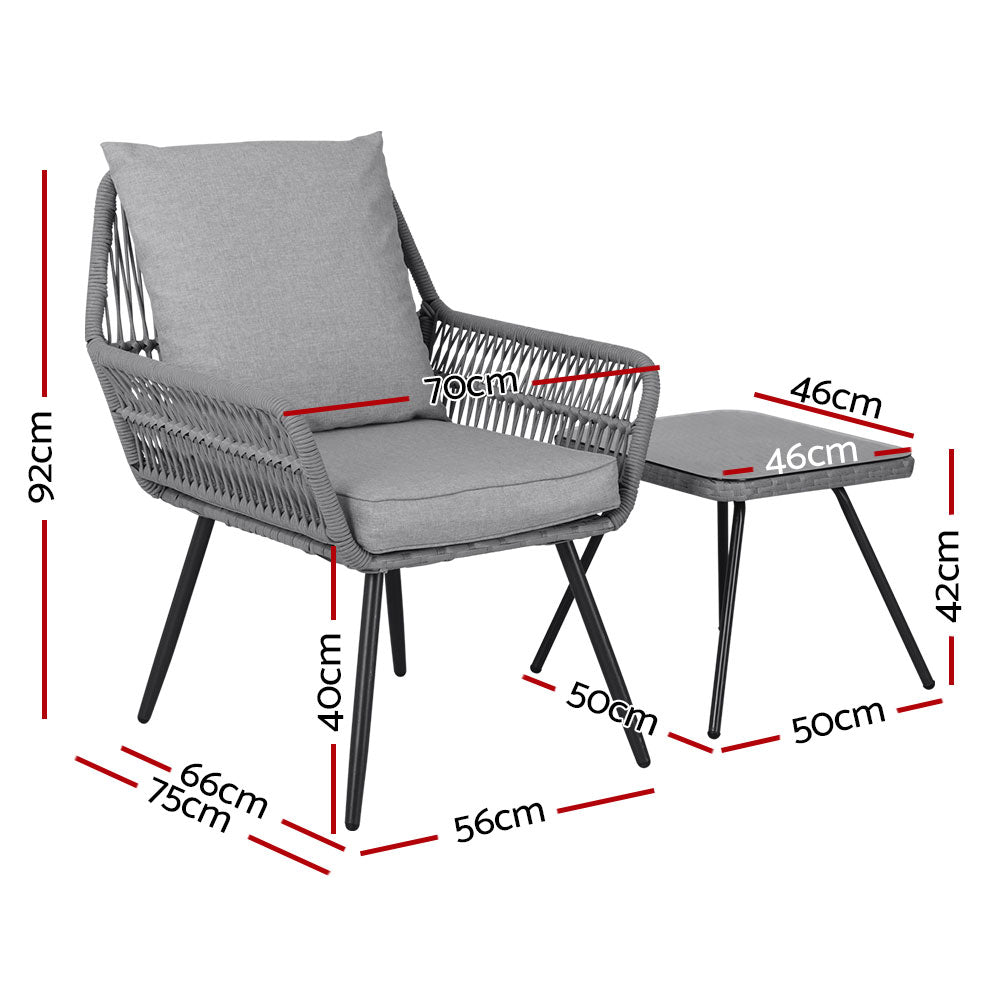 3 Piece Wicker Outdoor Furniture Bistro Setting - Grey Homecoze