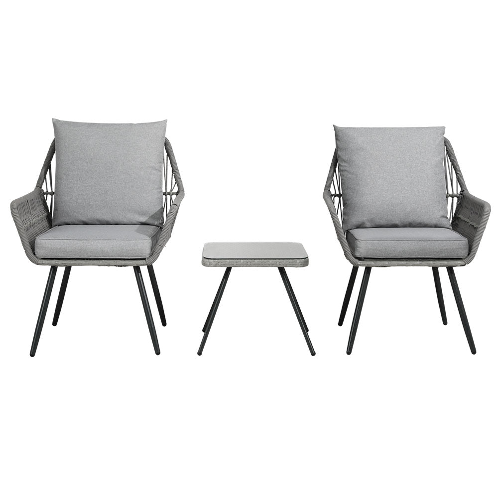3 Piece Wicker Outdoor Furniture Bistro Setting - Grey Homecoze