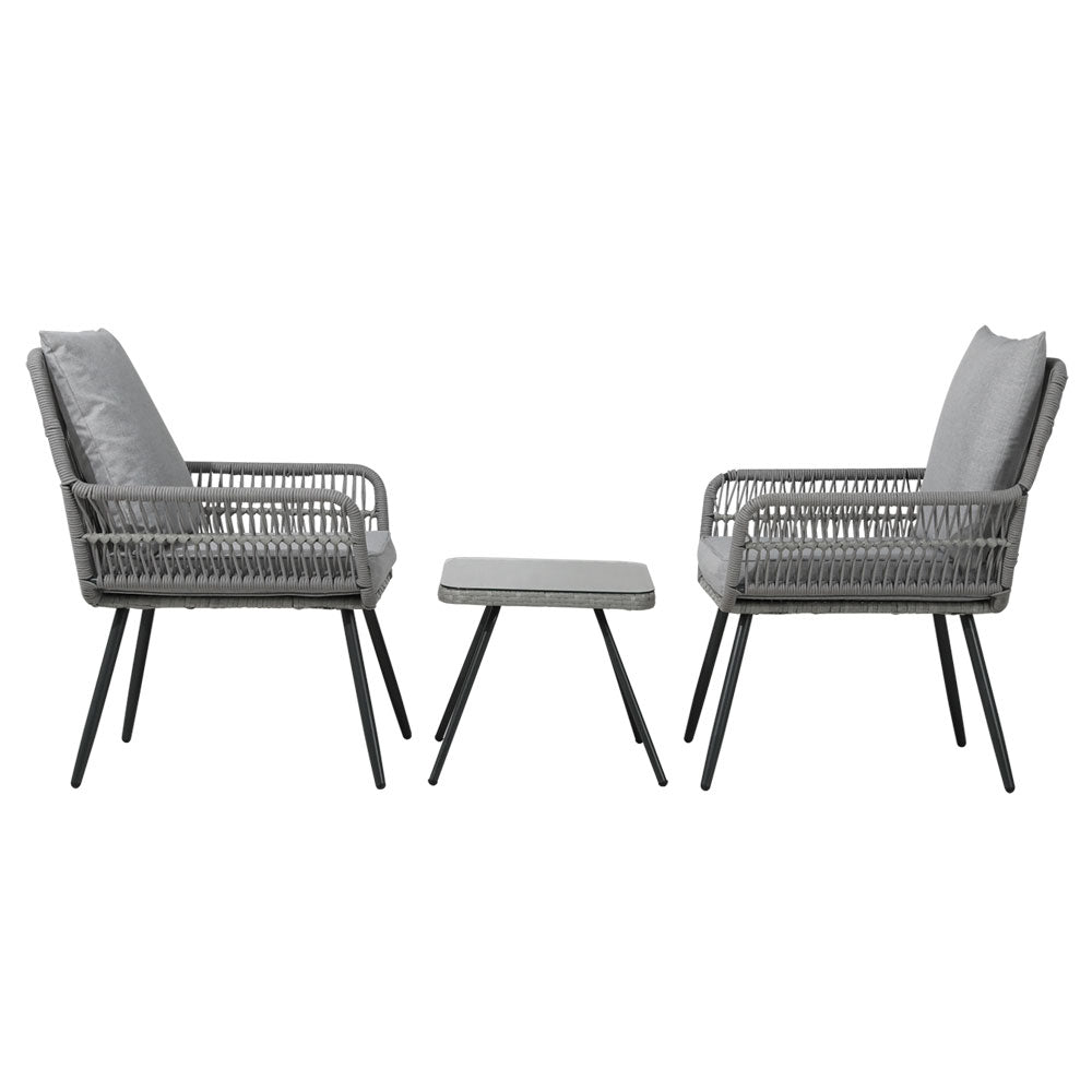 3 Piece Wicker Outdoor Furniture Bistro Setting - Grey Homecoze