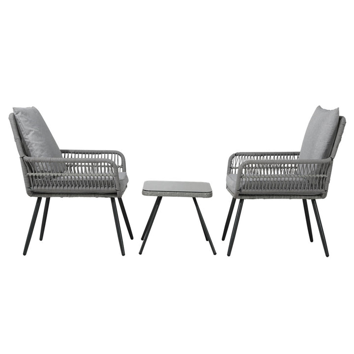 3 Piece Wicker Outdoor Furniture Bistro Setting - Grey Homecoze