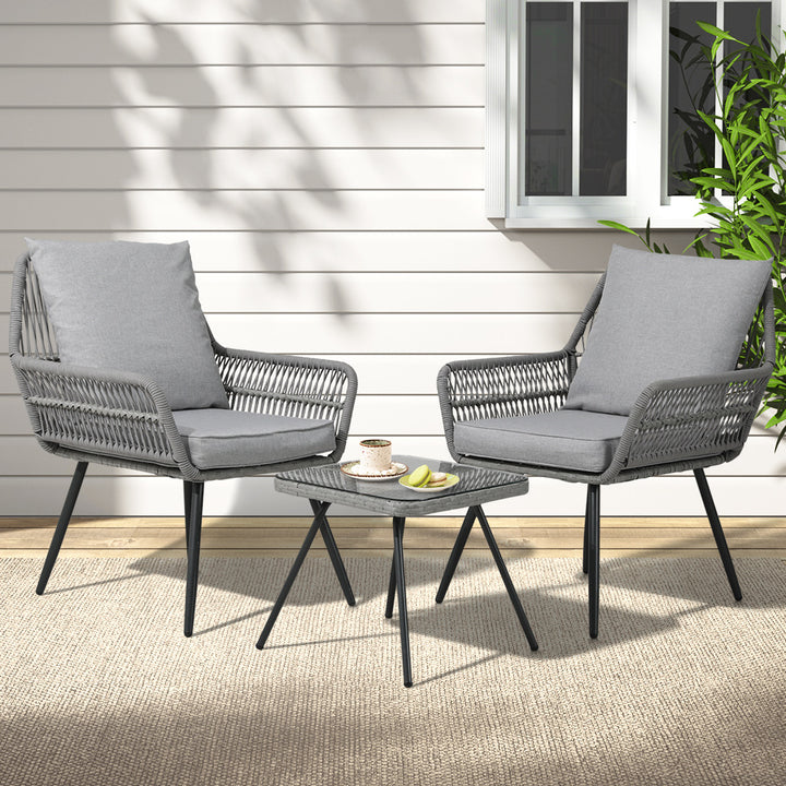 3 Piece Wicker Outdoor Furniture Bistro Setting - Grey Homecoze