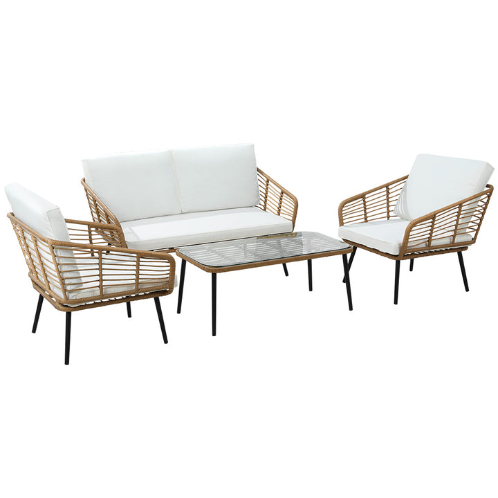 4PC Chic Rattan Outdoor Wicker Lounge Sofa Set - Natural Homecoze