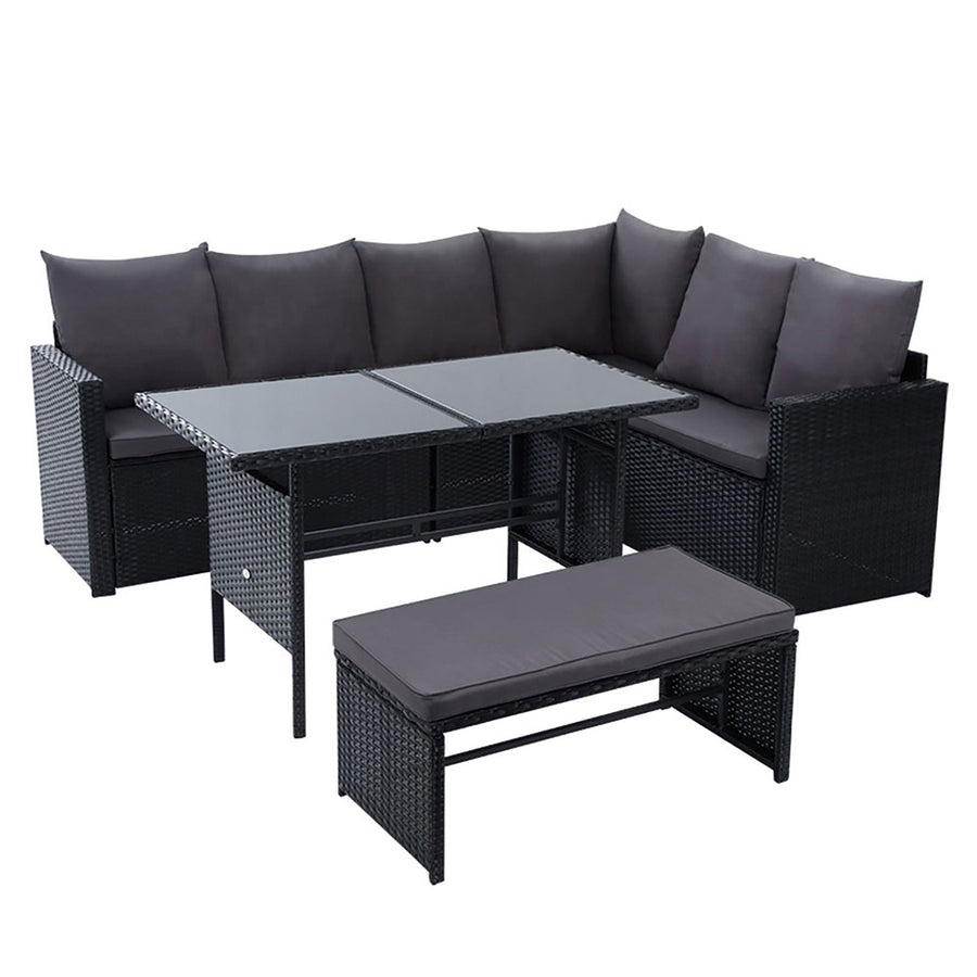 8 Seater Wicker Outdoor Dining Sofa Lounge Set - Black Homecoze