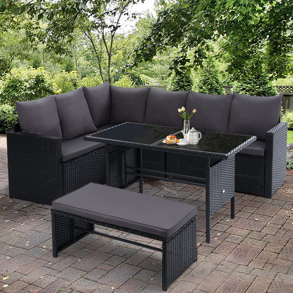 8 Seater Wicker Outdoor Dining Sofa Lounge Set - Black Homecoze
