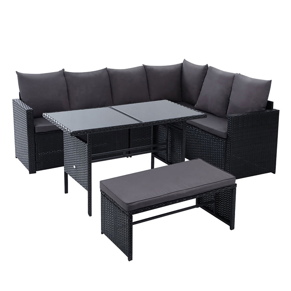 8 Seater Wicker Outdoor Furniture Dining Sofa Lounge Set with Storage Cover - Black Homecoze