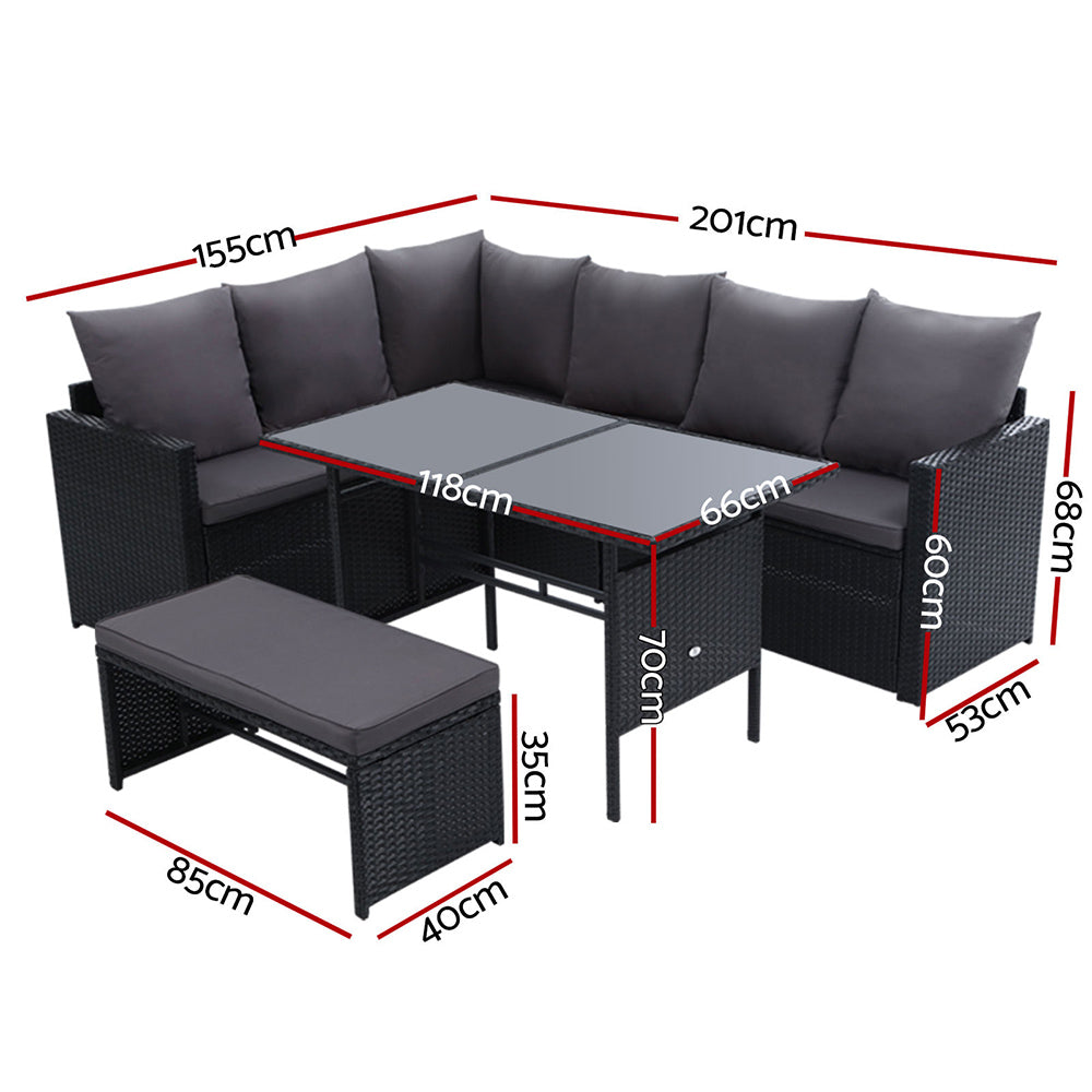 8 Seater Wicker Outdoor Furniture Dining Sofa Lounge Set with Storage Cover - Black Homecoze