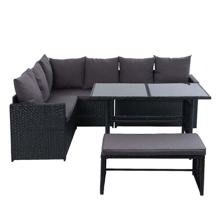 8 Seater Wicker Outdoor Furniture Dining Sofa Lounge Set with Storage Cover - Black Homecoze